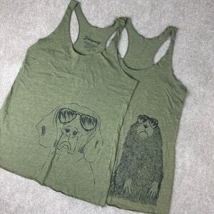 Inkopious Tank Top Womens Large Green Dog Groundhog Wearing Sunglasses Lot of 2
